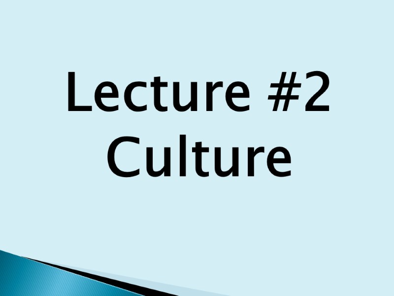 Lecture #2 Culture